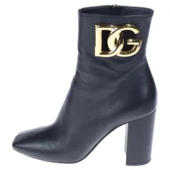DOLCE & GABBANA (ドルチェアンドガッバーナ) DGロゴ レザー サイドジップ ヒール ショートブーツ ブラック レディースのサムネイル
