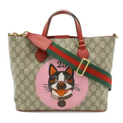GUCCI グッチ GGスプリーム BOSCO ボスコ ワッペン アップリケ 犬 ドッグ トートバッグ 2WAY ショルダーバッグ ベージュ レッド 限定品 473887