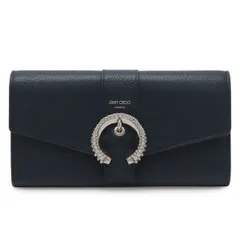 JIMMY CHOO ジミー チュウ ジミーチュウ MARTINA-C マルティナ フラップウォレット クリスタルバックル 2つ折長財布 レザー ネイビー シルバー金具