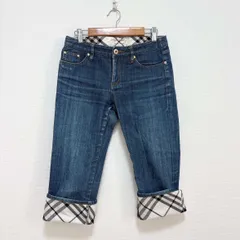 BURBERRY BLUE LABEL バーバリーブルーレーベル デニム パンツ 七分丈 ハーフパンツ ノバチェック ロゴパッチ インディゴ レディース 25インチ 三陽商会