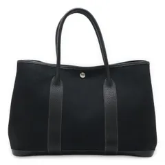 HERMES エルメス ガーデンパーティPM トートバッグ ハンドバッグ トワルオフィシエ キャンバス レザー ブラック 黒 シルバー金具 □G刻印