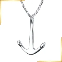 【新品】 [Rockyu] ブランド 人気 ネックレス メンズ レディース 船の錨 ステンレス ペンダント ship's anchor アンカー シンプル おしゃれ シルバー 記念日 プレゼント (シルバー)