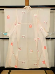 274B【アンティーク着物】夏着物 小紋 幾何学模様 ピンクベージュ系 モダン リメイク素材にも