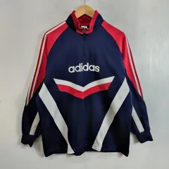 90s adidas アディダス デサントハーフジップ トラックジャケット ジャージ 切替 ロゴ 刺繍 Y2K スポーツ 古着 VINTAGE ネイビー レッド M-L D832