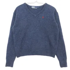 POLO RALPH LAUREN ポロ・ラルフローレン ニット ポニーロゴ刺繡 ウール Vネック セーター プルオーバートップス 長袖 ネイビー M レディース 【中古】