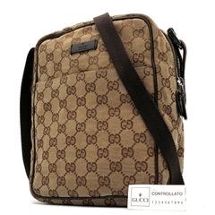 美品○ グッチ ボディバッグ ウエストポーチ GGキャンバス レザー