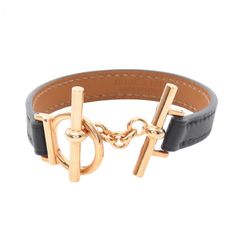 HERMES レザーブレスレット ピンク 《クロワジエール》 シンプル 