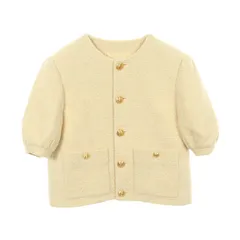 セリーヌ CELINE ノーカラージャケット ブクレナッテ ショートスリーブ ツイードジャケット ウール ジャケット レディース Used Aのサムネイル