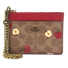 COACH(コーチ) パスケース シグネチャー柄 88258 ベージュ×ブラウン×レッド レザー