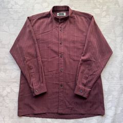 ONLY-YOU 日本製 バンドカラー 長袖シャツ L ボルドー 昭和レトロ