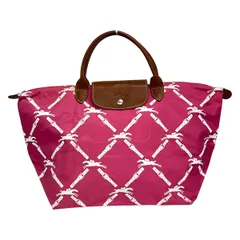 LONGCHAMP(ロンシャン) ハンドバッグ ル・プリアージュオリジナル ピンク×白×ダークブラウン 折りたたみ レザー