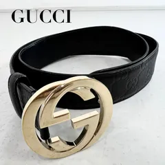【中古】Gucci グッチ ベルト インターロッキング GG レザー ブラック