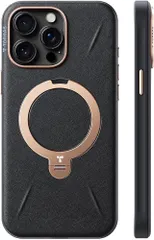 新感覚レザー・スキンタッチ】TORRAS iPhone 15 Pro Max 用 ケース 革 360°回転スタンド 縦横両対応 リング マグネット搭載 MagSafe対応 ワイヤレス充電対応 米軍規格耐衝撃 指紋防止 黄変防止 Ostand Q3 レザートーン