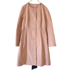  【美品】ef-de LA ROBE　エフデ　ノーカラーコート　トレンチコート　ピンク　レディース　9号　Mサイズ　お嬢様　レディー　オシャレ　可愛い　日本製　フランドル　花柄　クリーニング済み【Z1809】のサムネイル