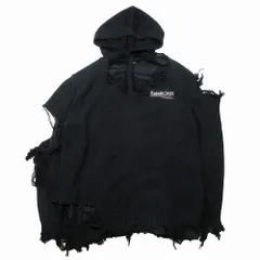 BALENCIAGA デストロイパーカー　ブラック 中古・古着通販】BALENCIAGA (バレンシアガ) デストロイ加工ロゴ