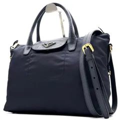 美品 PRADA プラダ 三角ロゴ プレート ハンドバッグ ショルダーバッグ 2way テスート ナイロン レザー ネイビー 紺 ゴールド金具 白タグあり 斜め掛け 肩掛け メンズ レディース ギフト プレゼント