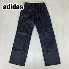 【美品】adidas アディダス ゴルフパンツ ナイロンパンツ シャカシャカ ゴルフウェア L ブラック 黒 刺繍ロゴ スリーストライプ 総丈105cm ウエスト(総ゴム)76cm 股上28cm 股下79cm ワタリ30.5cm 裾幅23cm 【古着】