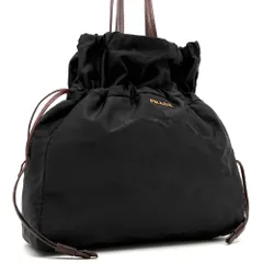 美品 PRADA プラダ テスート ロゴジャガード 巾着 トートバッグ ハンドバッグ 鞄 ナイロン レザー ブラック ブラウン 黒 茶 軽量 白タグ レディース 女性 カジュアル デイリー 旅行 お出かけ ショッピング デート