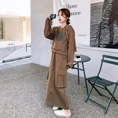 人気商品 セットアップ 女 ヴィンテージ 新作 おしゃれ ゆったり スウェット スカート 二点セット