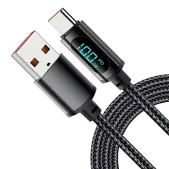 USB-C ケーブル 7A 100W 急速充電対応 デジタル表示付き USB Type-C ケーブル アルミ合金外装 高耐久ナイロン編み ブラック For MacBook/iPad Air/Pro/Xperia/GalaxyなどのUSB-C機器対応  ...