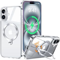 ◎[전신 극상 클리어·360°회전 스탠드]ZapNet iPhone 16용 케이스 Magsafe 대응 [정점 스탠드·초절 안정성][극투명]스트랩 홀 첨부 머그 세이프 무선 충전 대응 황변 방지