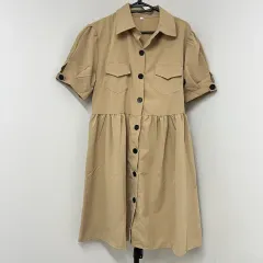 カーキ色 半袖シャツ型ONE PIECE