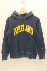 【中古】 CHAMPION メンズパーカー S REVERSE WEAVE パーカー CHAMPION S 紺 ネイビー プリント