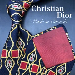 Christian Dior ネクタイ ネイビー 紺 黄 赤 ジオメトリック