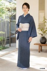 美品 正絹単衣 縄手絣 横段暈し紬 証紙有 名古屋帯サービス 裄68