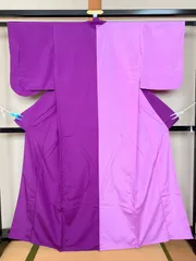 309B【洗えるアンティーク着物】小紋 袷 ポリエステル 紫・ピンク系 二色使い 縦ぼかし リメイク素材にも