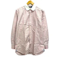 ポロ ラルフローレン POLO RALPH LAUREN シャツ ストライプ コットン ラウンドカラー 長袖 M ピンク