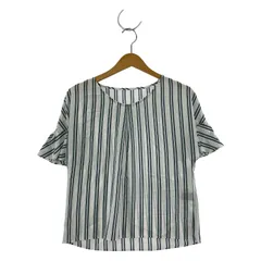 COUP DE CHANCE クード・シャンス ストライプ フリルスリーブ 半袖ブラウス size34/ホワイト×ネイビーのサムネイル