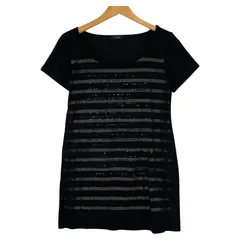 Modify モディファイ ボーダー スパンコール 半袖Ｔシャツ size42/ブラックのサムネイル