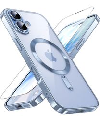◎JUESHITUO iPhone 17용 케이스 마그넷 탑재 MagSafe 충전 대응 일체형 렌즈 보호 황변 없음 1X 스크린 보호 첨부 미군 MIL 규격 스트랩 홀 있음 아이폰 17 케이스 클리어 6.3 인치 미스트 블루