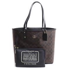 コーチCOACH トートバッグ リバーシブル 花柄 ポーチ付 A4 ブラック美