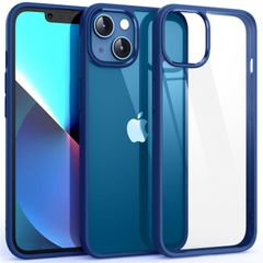 ◎Supdeal iPhone 13용 내충격 투명 케이스 미군 MIL 규격 SGS 인증 황변 방지 무선 충전 대응 스트랩 홀 첨부 내구성 클리어로 투명한 하드 배면 패널 소프트 실리콘 엣지 아이폰 13 스마트폰 보호 커버 (블루)