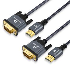 Thsucords HDMI VGA Cable 2M 2-Pack Gold Plated Braided HDMI VGA Adapter Cable (Male-Male) for Computers, Desktops, Laptops, PCs, Monitors, and Projectors