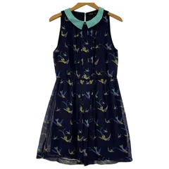 ZARA BASIC ザラベーシック 総柄 ピンタックワンピース sizeEUR M/ネイビー系