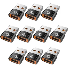 KAYQINHO USB to USB-Cアダプター（10個入り）、USB-CメスからUSB-Aオスへの変換アダプター。MacBook、ノートパソコン、タブレット、スマートフォン、AirPods、Galaxy S23/S24/A34、iPad 10/ ...