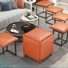 収納出来る オットマン セット 椅子 チェア 多機能 5-IN-1 キューブ ソファースツール 組み立て 合皮 オレンジ リビングルーム ベッドルーム パーティー  おしゃれ デザイン ユニーク 便利 贈り物 4-7のサムネイル
