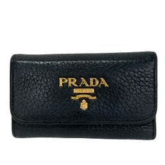 PRADA プラダ キーケース 6連 ゴールドロゴ シボ革 ブラック - メルカリ