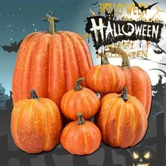 カボチャの置物 ハロウィン ハロウィーン インテリア 装飾 デコレーション 屋外 庭 エントランス 玄関 小物 パンプキン 収穫祭 7個セット かわいい おしゃれ オレンジ ホワイト 白 4-7のサムネイル