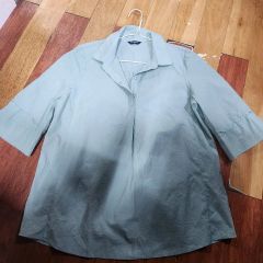 大きいサイズ新品クリッツィアシアーコンビストライプロングシャツ44青 