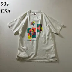 90s USA　アート　人物　シングルステッチ　Tシャツ　ホワイト　L 古着