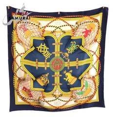 HERMES エルメス 総柄 グレー ピンク マルチカラー シルク ネクタイ