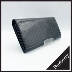 BURBERRY（バーバリー） 長財布 二つ折り エナメル パテントレザー ブラック 黒 チェック柄 格子柄 型押し エンボス加工 フラップ ロングウォレット 上品 光沢 高級感 レディース メンズ