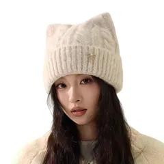 猫耳 帽子 防寒 秋冬 暖かい 肌に優しい 厚手 ふわふわ レディース ニット帽子 可愛い 小顔効果 伸縮性 柔らかい ニット帽 ビーニー帽 通勤 通学 G0226