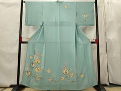 単衣 着物 正絹 ミントグリーン 刺繍 花柄 上品 華やか 美品✨ - メルカリ