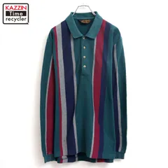80s vintage Eddie Bauer ストライプ柄 長袖ポロシャツ メンズ 表記Lサイズ