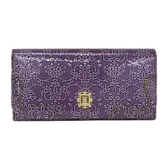 ANNA SUI(アナスイ) 長財布 パープル×ゴールド がま口/型押し加工/ラメ レザー